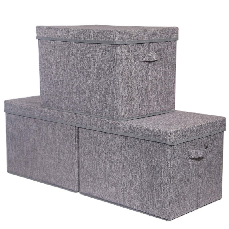 TENABORT 3 Pack Large Foldable Storage Box with Lids Fabric Storage Cube Organizer Cloth Containers Bins Baskets for Closet Clothes Clothing Bed Room - Image 1